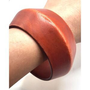 Bohemian Chunky Lathed Wooden Bangle Bracelet 8in